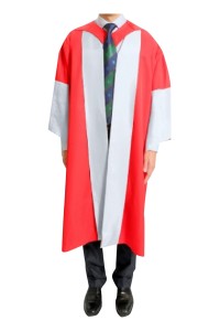 設計紅色拼白色畢業袍    訂製黑色絨毛金繩畢業帽     教育博士（EdD）  香港大學HKU     畢業袍生產商    DA521